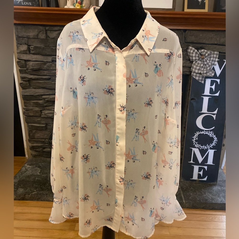 Modcloth Cream Sheer Dancing Ballerina Blouse